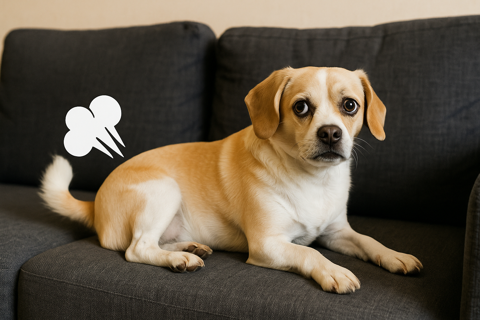 강아지가 소파에서 방귀 뀌는 모습