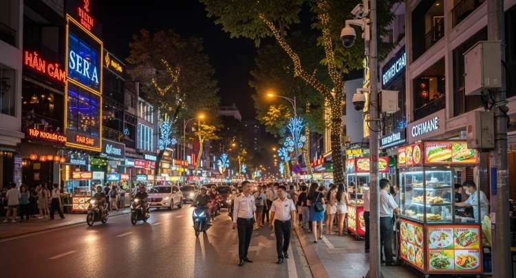 활기차고 안전한 호치민 밤거리에서 현지인과 여행객들이 밤문화를 즐기는 모습