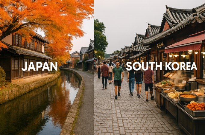 한국과 일본의 소도시 풍경사진