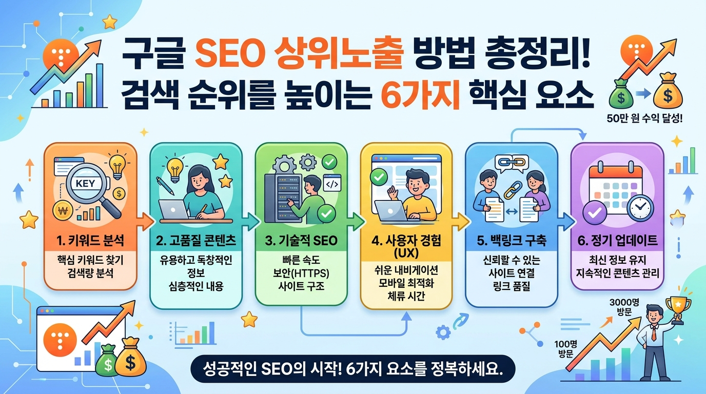 구글 SEO 상위노출 방법 총정리! 검색 순위를 높이는 6가지 핵심 요소