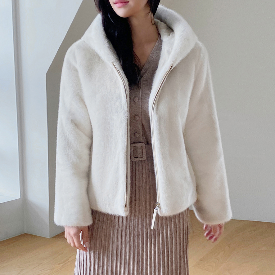 후드 집업 통 밍크 자켓