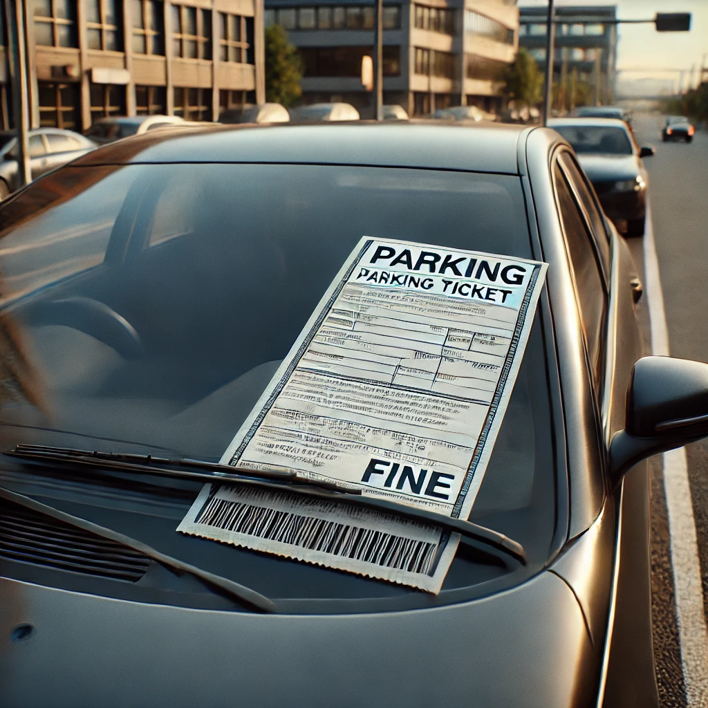 자동차에 부착된 주차 위반 과태료 딱지