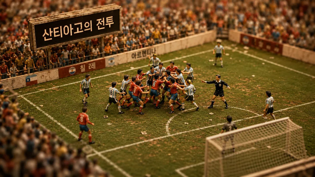 1962년 월드컵 산티아고의 전투를 미니어처 축구 경기장으로 표현한 이미지