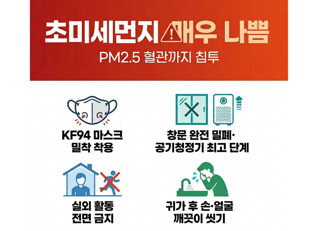 초미세먼지 대응법, KF94 마스크 초미세먼지, 미세먼지 나쁨 행동요령, 초미세먼지 위험