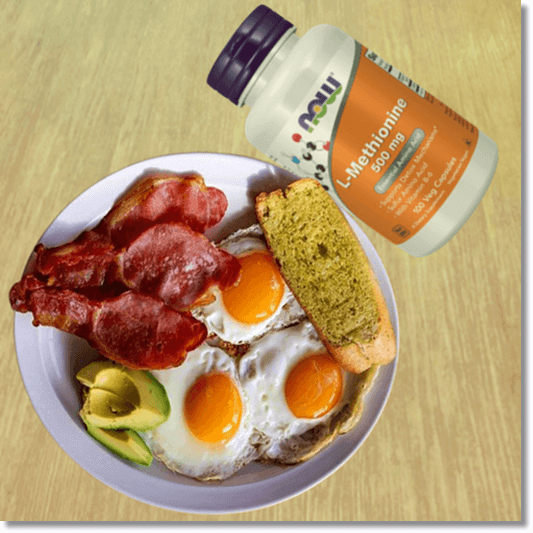 메티오닌 음식 고기와 계란 후라이&#44; 보충제