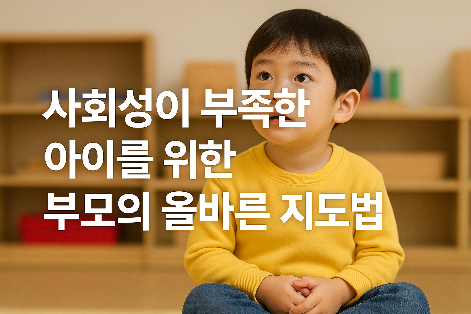 사회성이 부족한 4~5세 아이가 교실에서 앉아 있는 모습