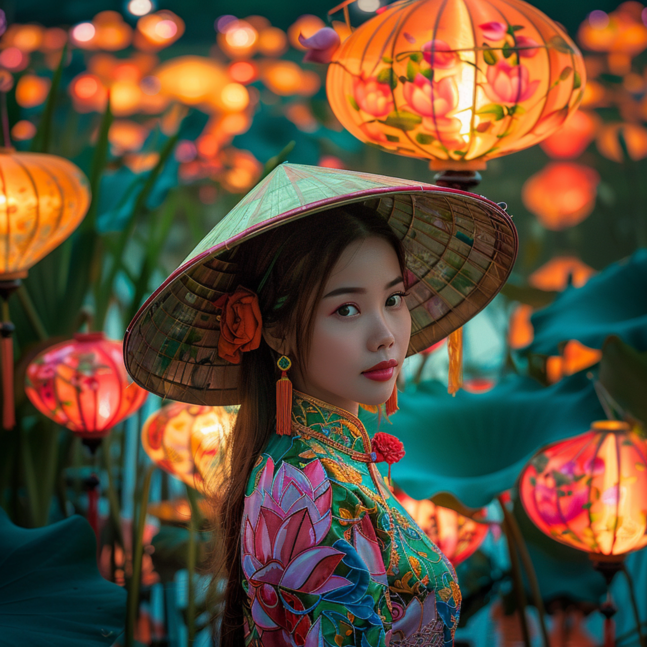 베트남 농 모자를 쓴 여자