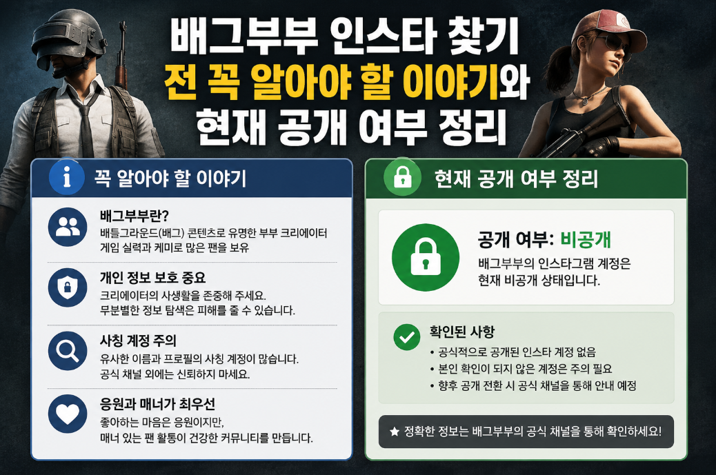 배그부부 인스타 현재 공개 여부 3분 완벽 정리