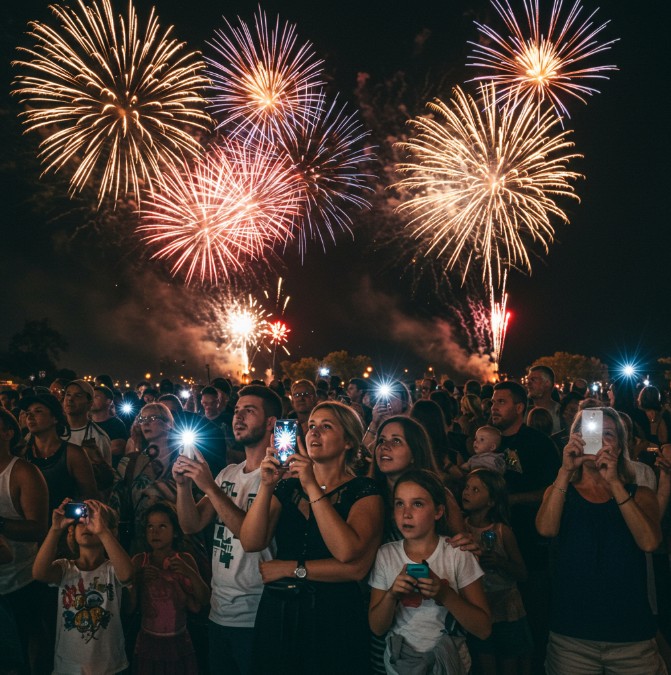 불꽃축제에서 즐거워하는 모습의 이미지