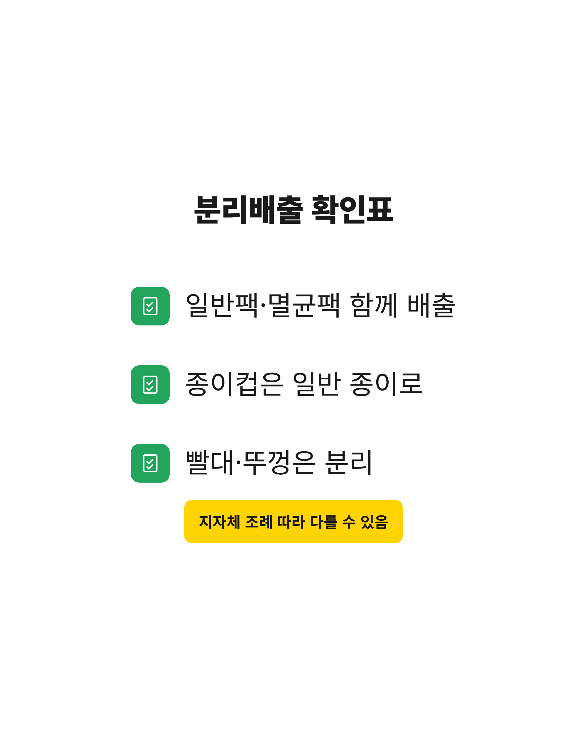 일반팩과 멸균팩은 함께 배출하고 종이컵은 일반 종이로, 빨대와 뚜껑은 분리해야 한다는 체크리스트
