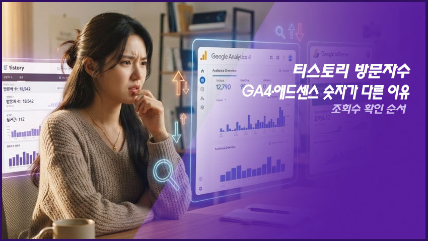 티스토리 방문자수·GA4·애드센스 숫자가 다른 이유|조회수 확인 순서