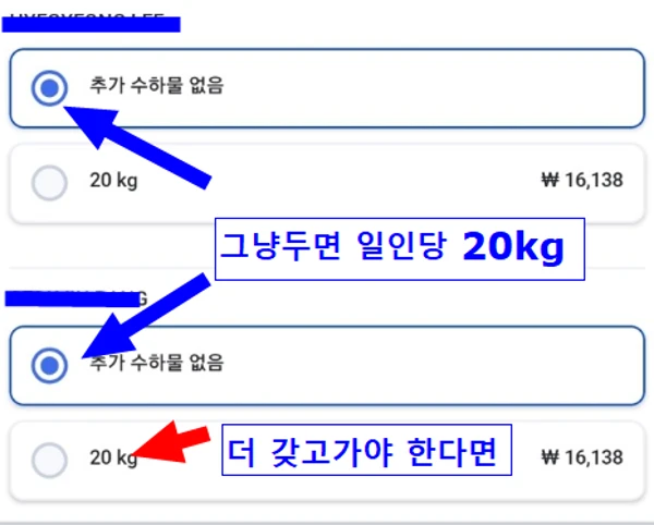 위탁수하물 추가 요금 설명