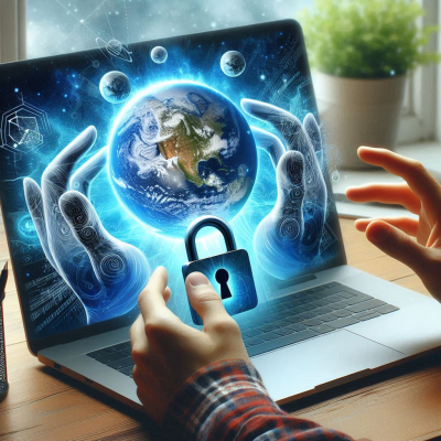 지구를 보호하는 디지털 보안 시스템.