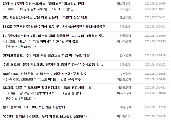 SK 뉴스, 공시