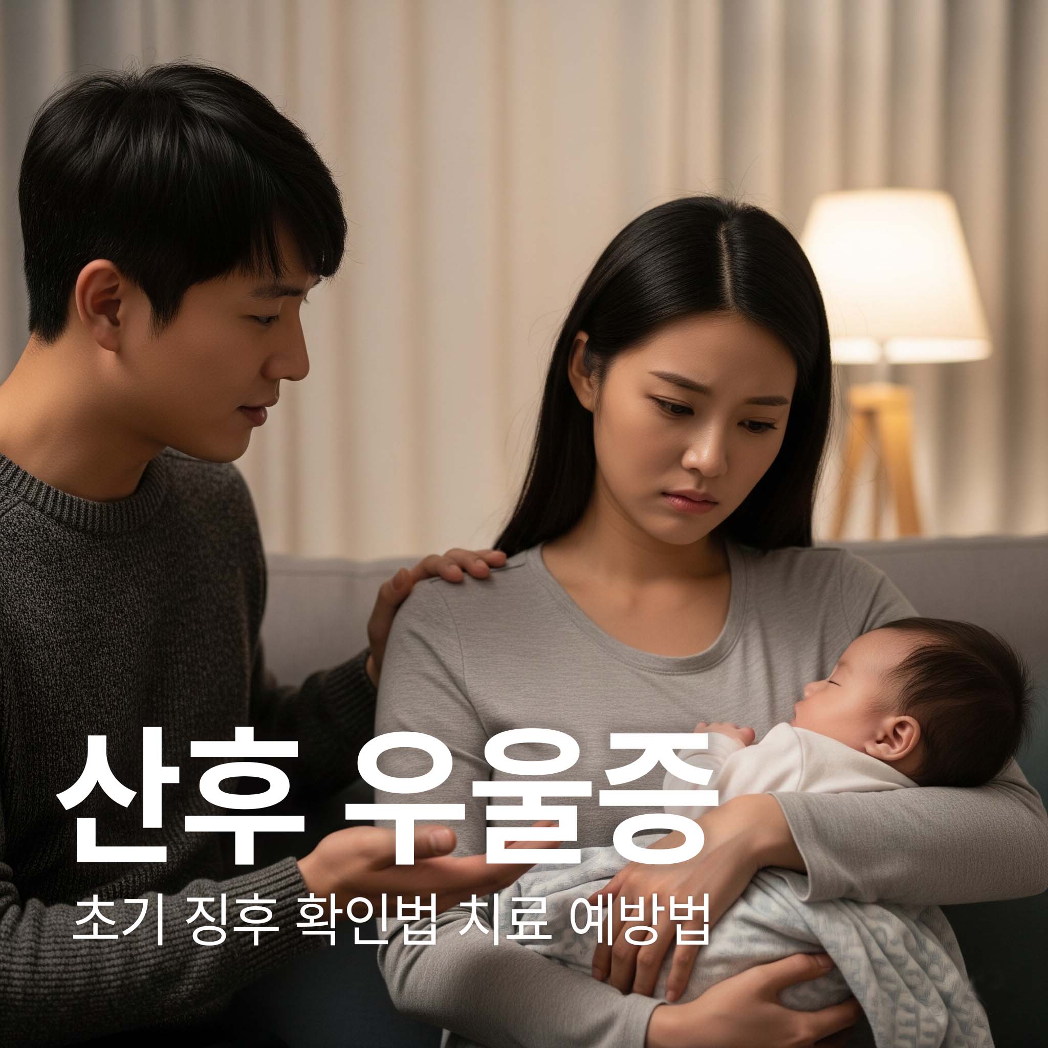 아이를 안고 우울해 하는 아내의 이야기를 경청해 주는 남편
