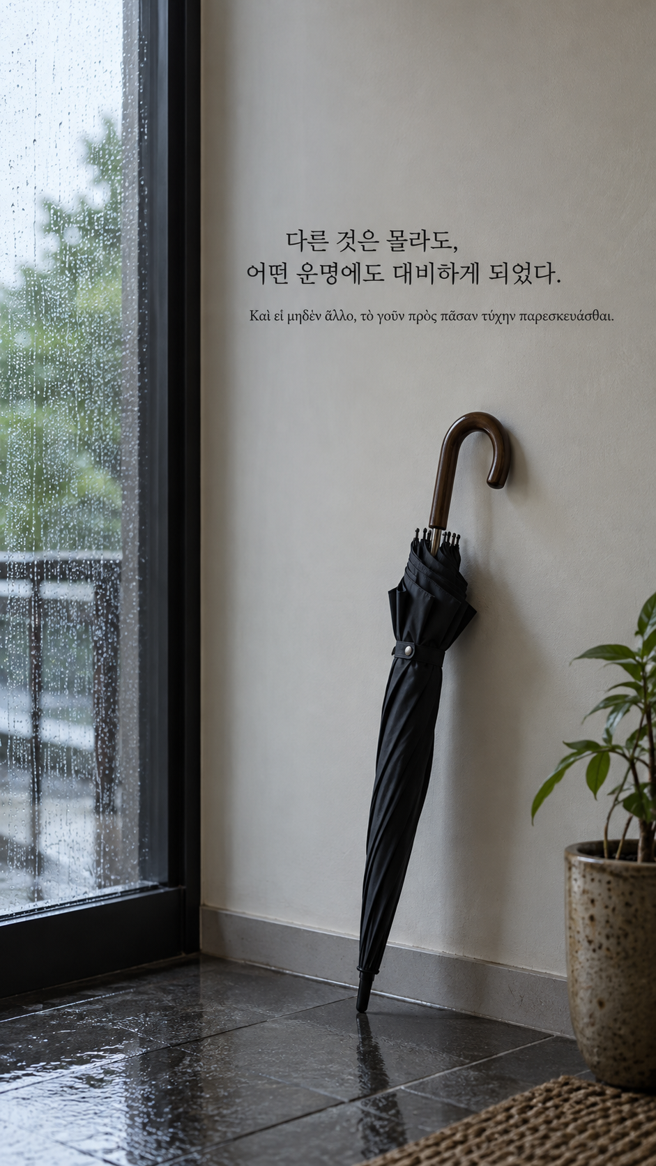 디오게네스 명언 12 다른 것은 몰라도, 어떤 운명에도 대비하게 되었다. 한글과 그리스어 원문이 담긴 세로 사진