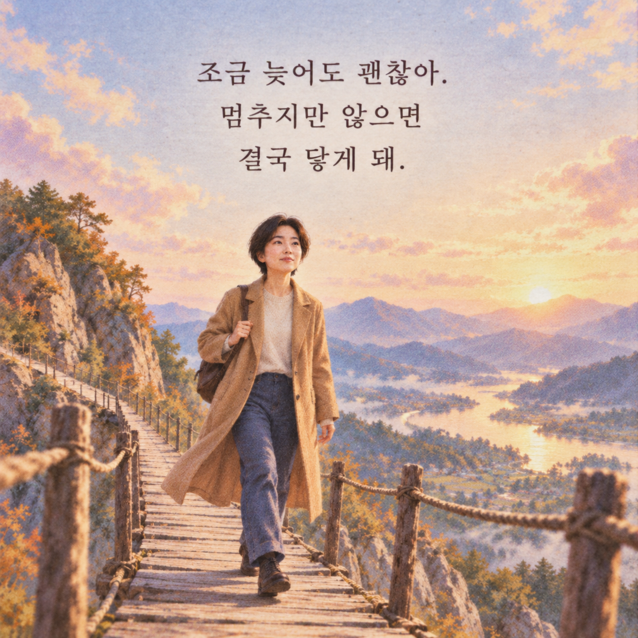 조금 늦어도 멈추지 않으면 결국 닿을 수 있다는 응원 문구