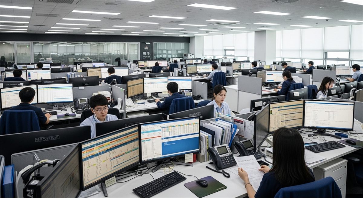증권 결제와 지급 업무 분위기의 현대적인 오피스 전경 