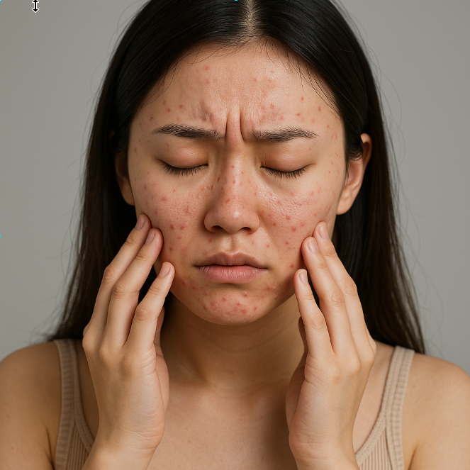 좁쌀 여드름을 앓는 여인