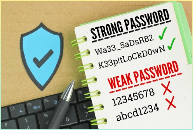 강력한 비밀번호에 대한 예시와 간단한 비밀번호에 대한 예시 사진