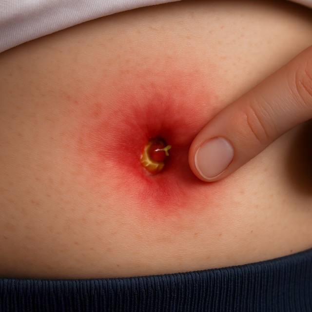 염증으로 붉어진 배꼽(출처: 자체제작)