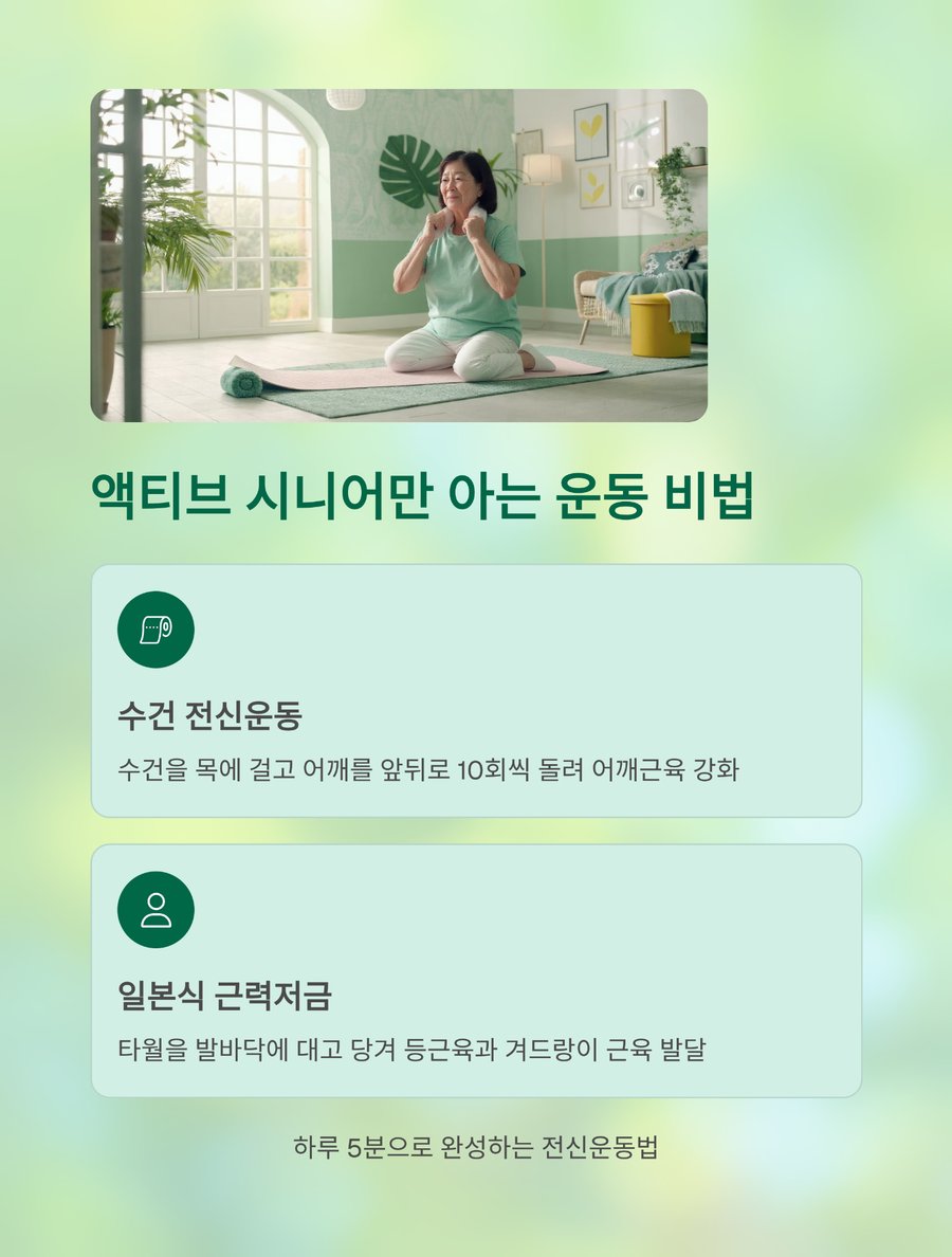 수건 전신 운동과 일본식 근력저금 운동법 설명