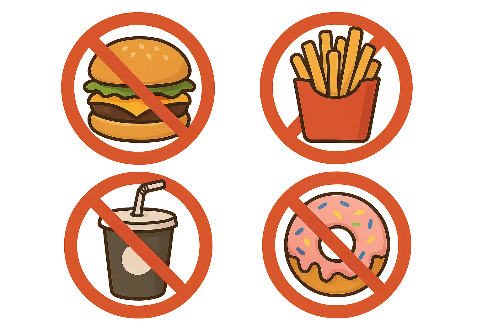 햄버거, 튀김, 탄산음료, 도넛 금지