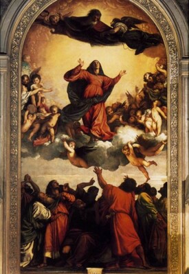 티치아노의 '성모 승천' 작품 사진, 산타 마리아 글로리오자 데이 프라리 성당 소장