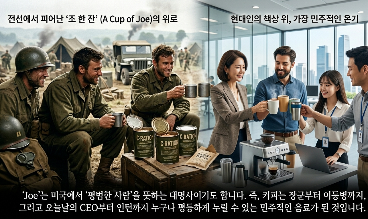 커피는 장군부터 이등병까지, 오늘날 CEO부터 인턴까지 누구나 평범하게 누릴 수 있는 민주적인 음료가 되었다.