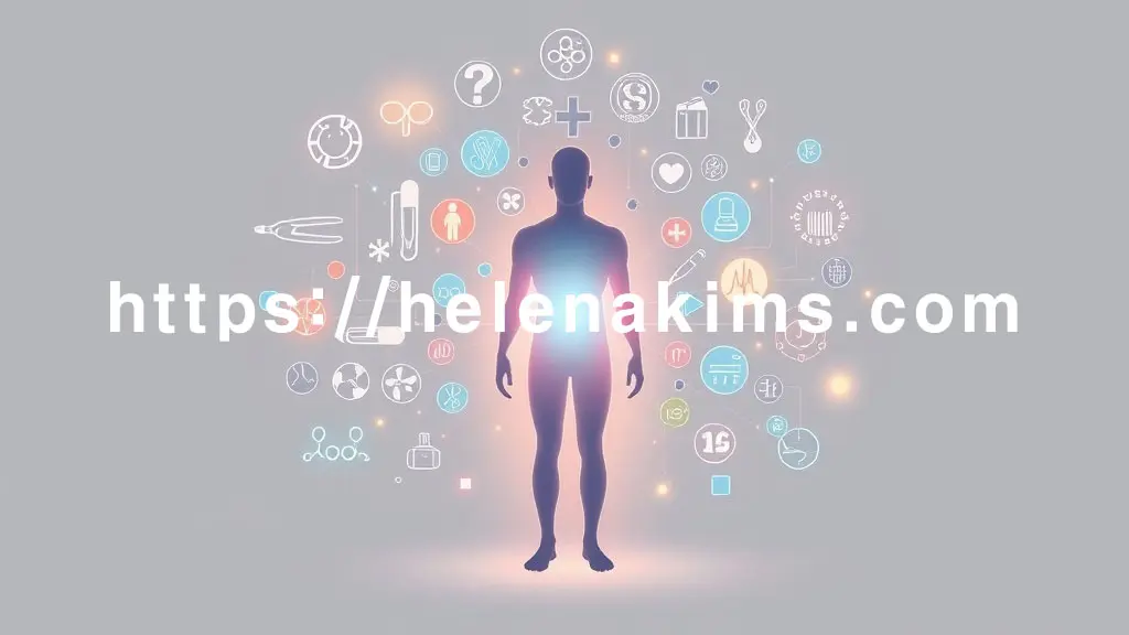 깨끗한 배경 위, 환자 한 명을 상징하는 밝게 빛나는 남성의 실루엣, 그 주위로 수술 메스, 방사선 빔, 약물 분자, 유전자 코드 패턴 아이콘들이 있는 그래픽 이미지.