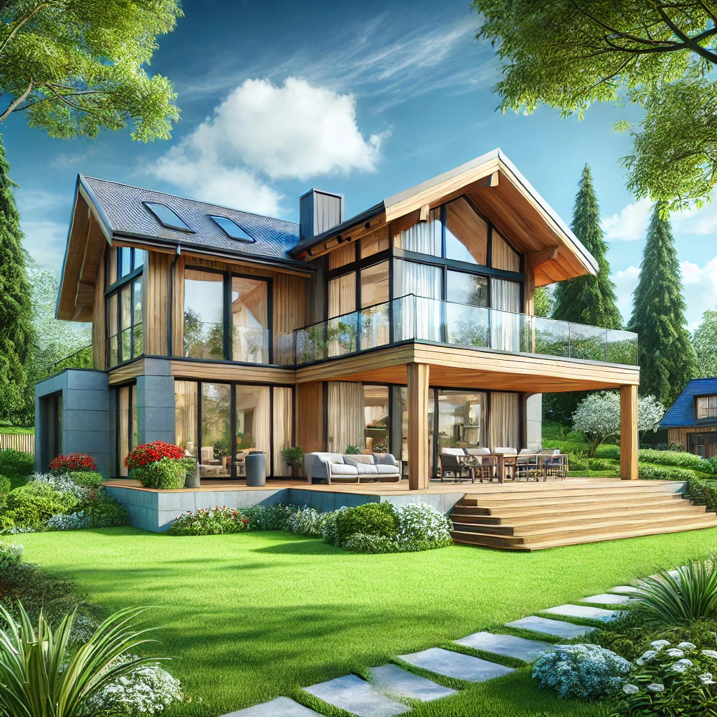 호화로운 전원 주택의 외부 모습