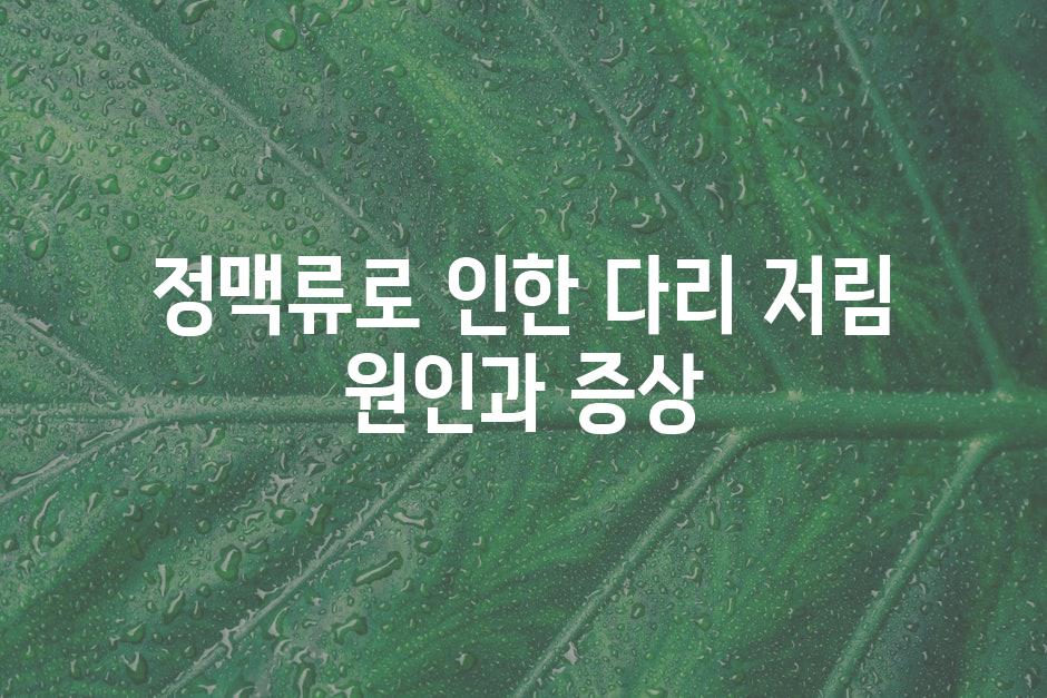 정맥류로 인한 다리 저림 원인과 증상