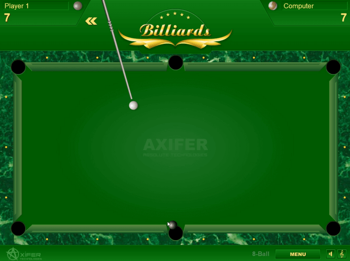 2인용-포켓볼-당구-플래시게임-플레이-마지막-8번-공을-넣기-위해-준비하는-화면