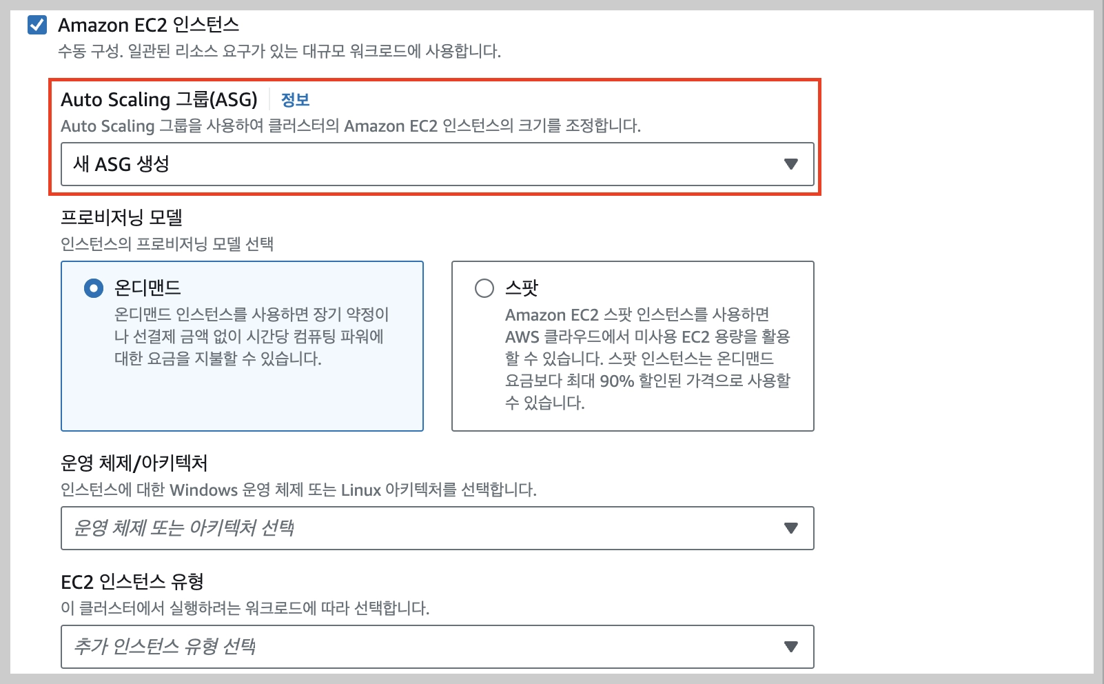 aws 콘솔에서 ECS 클러스터 생성하는 과정