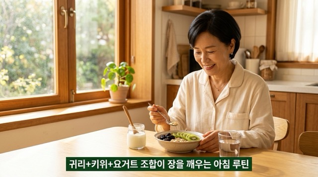 변비해결 아침 루틴 미온수 복부마사지 오트밀 키위 걷기 상세