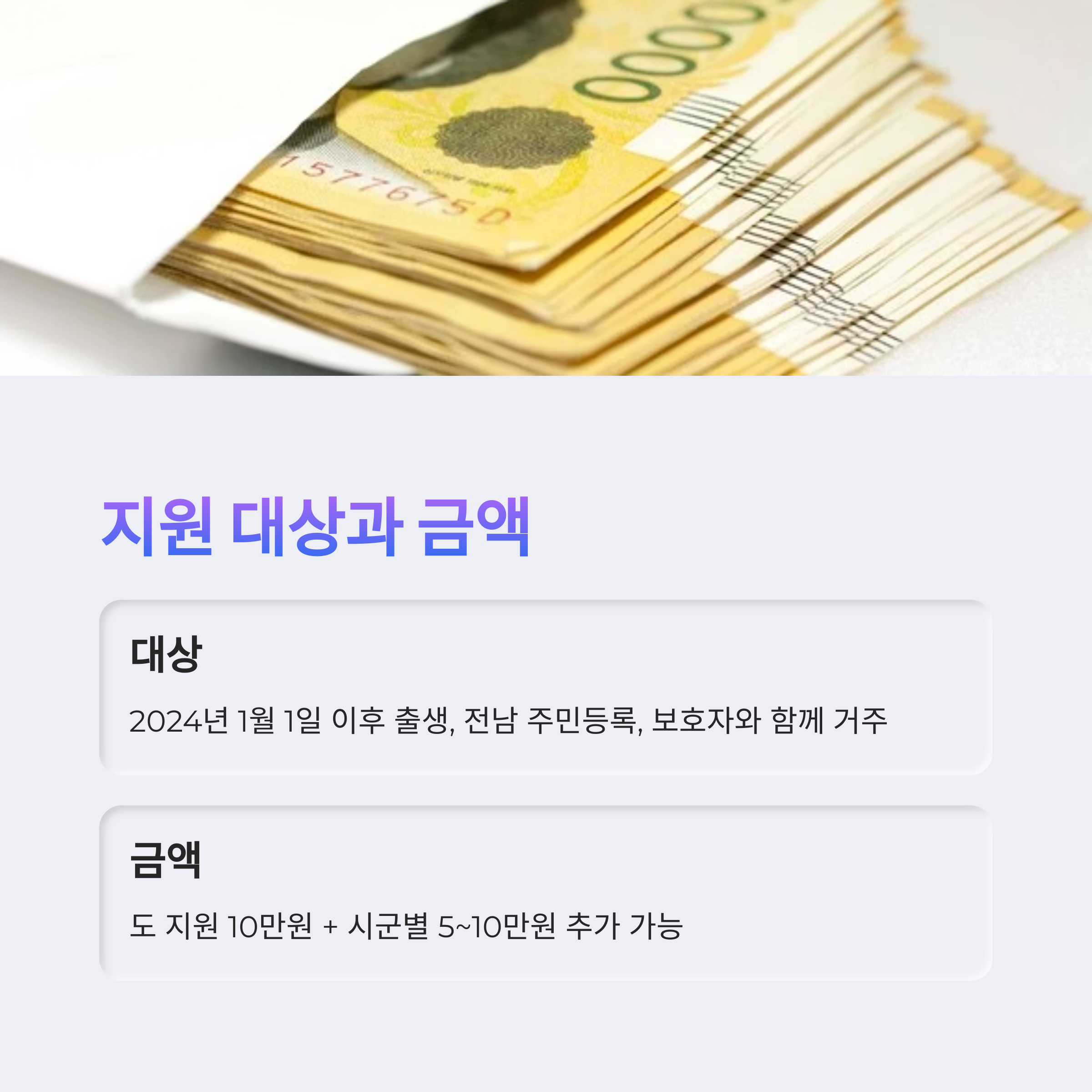 전라남도 18년간 20만원 출생 기본 수당 지원 대상과 금액