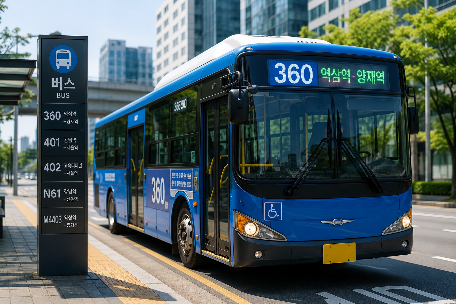 서울 도심 버스정류장 풍경