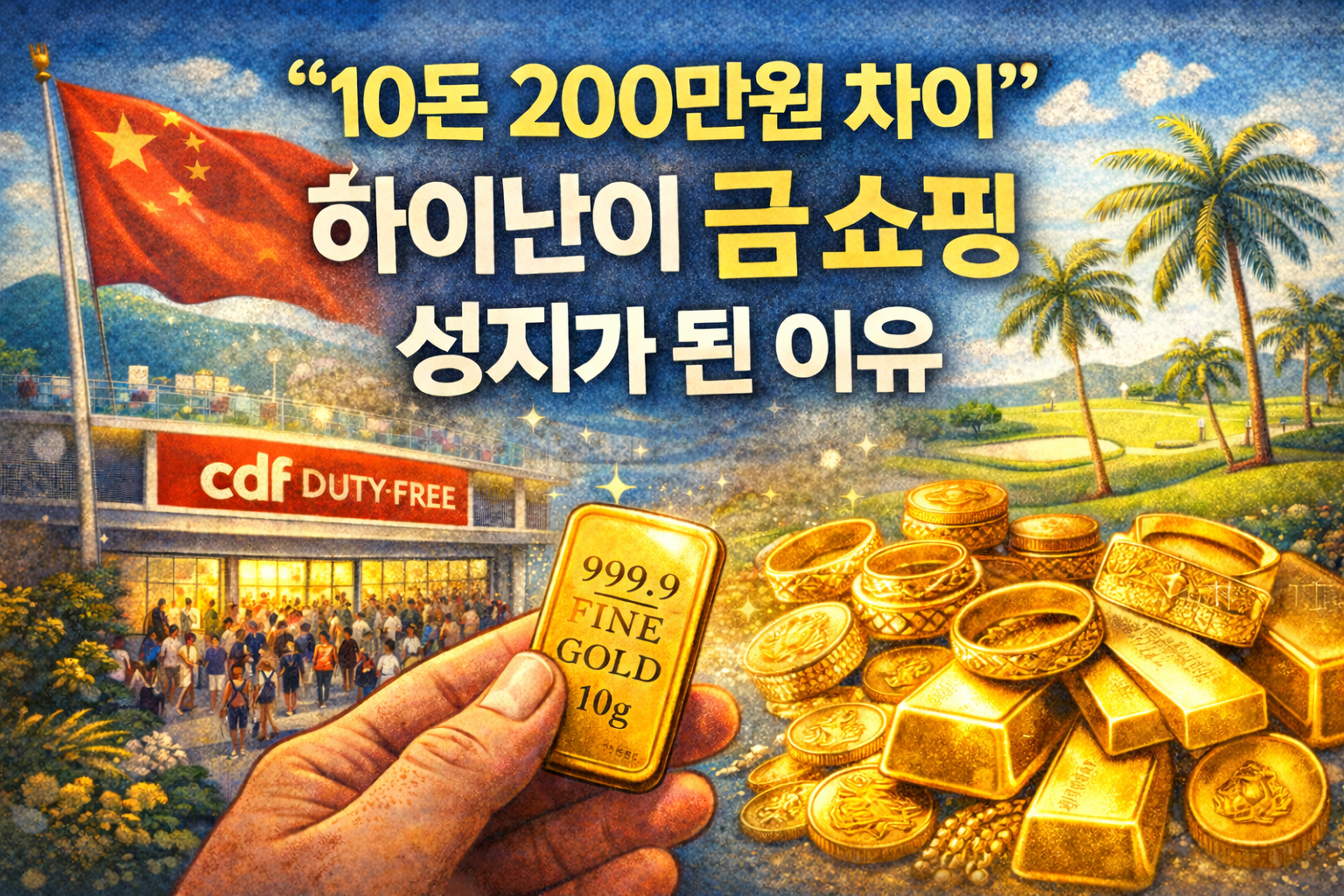 중국 하이난 무관세 특구에서 10돈 기준 금 가격이 크게 저렴해진 금 쇼핑 열풍 썸네일 이미지