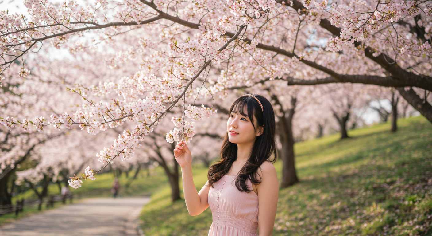 벚꽃놀이를 하는 여자