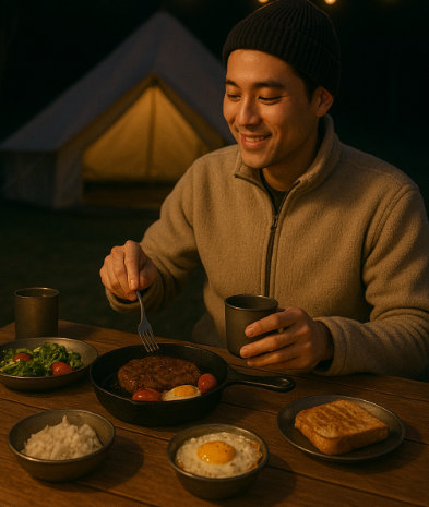 솔로 캠핑 음식 요리 관련 사진