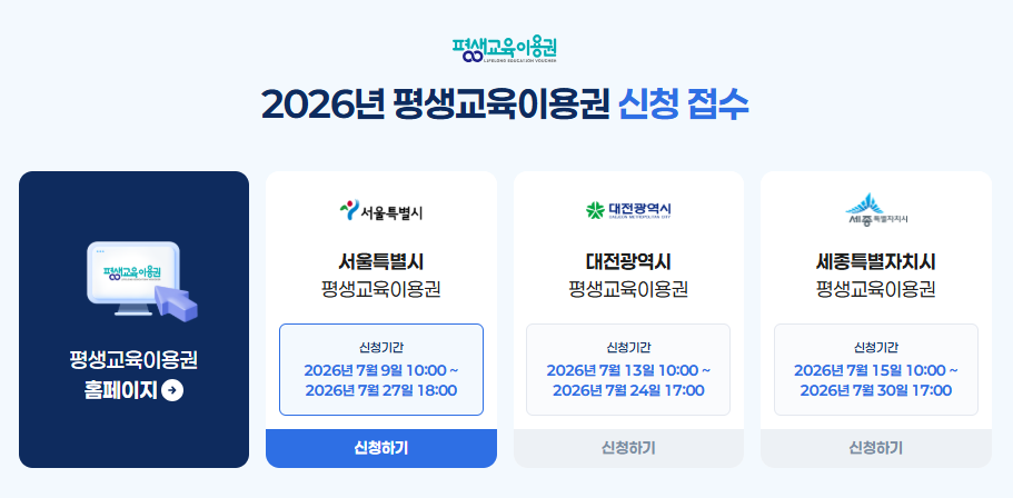 2026년 평생교육 이용권 신청 및 가입 방법