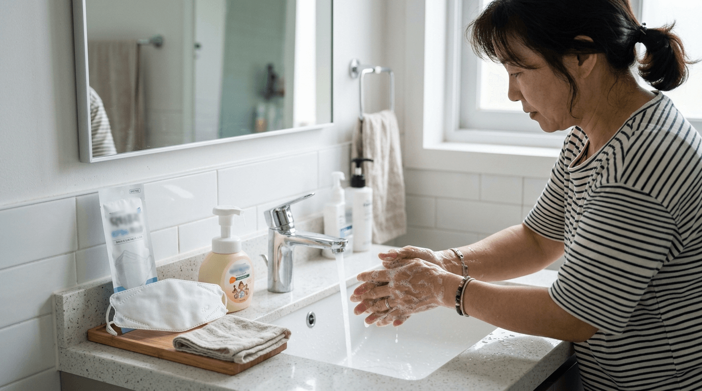 흐르는 물에 손 씻기 마스크 착용 호흡기 감염 예방 수칙 실천 장면