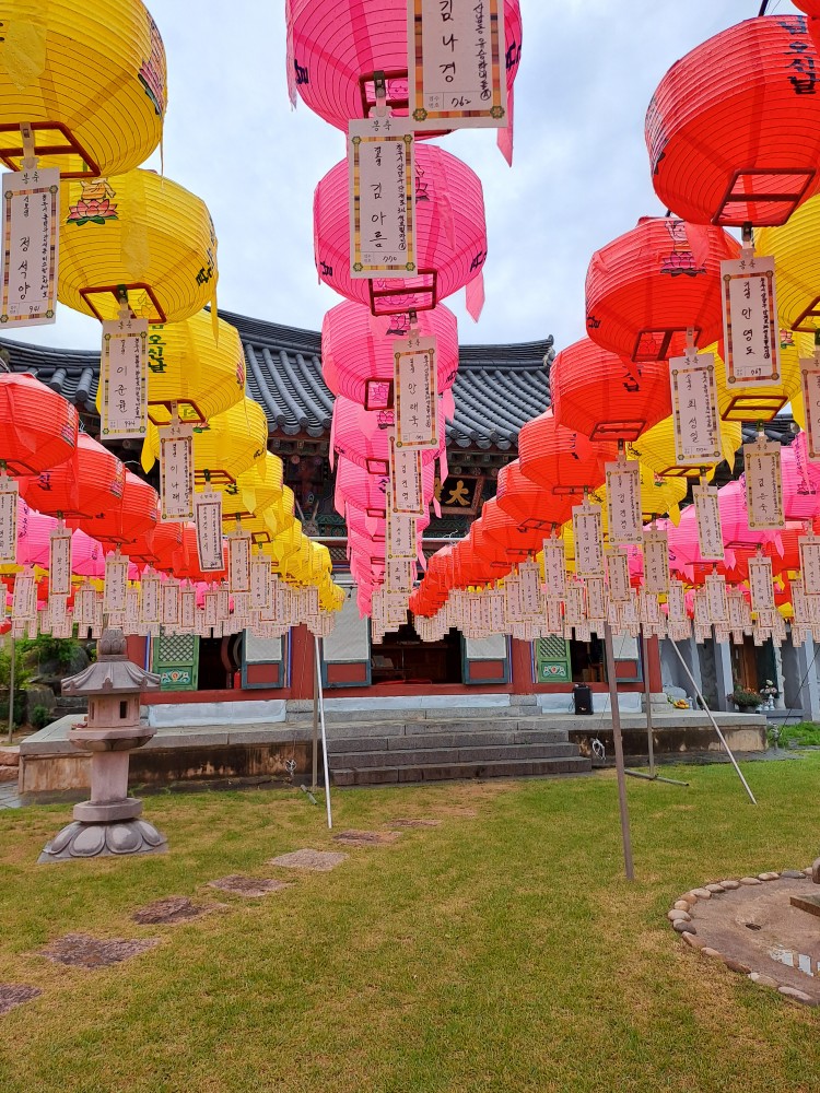 석탄일을 맞아 경내에 소원등을 달아둔 모습이 장관이다
