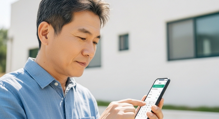 스마트폰으로 재산세 계산기를 사용하는 한국인