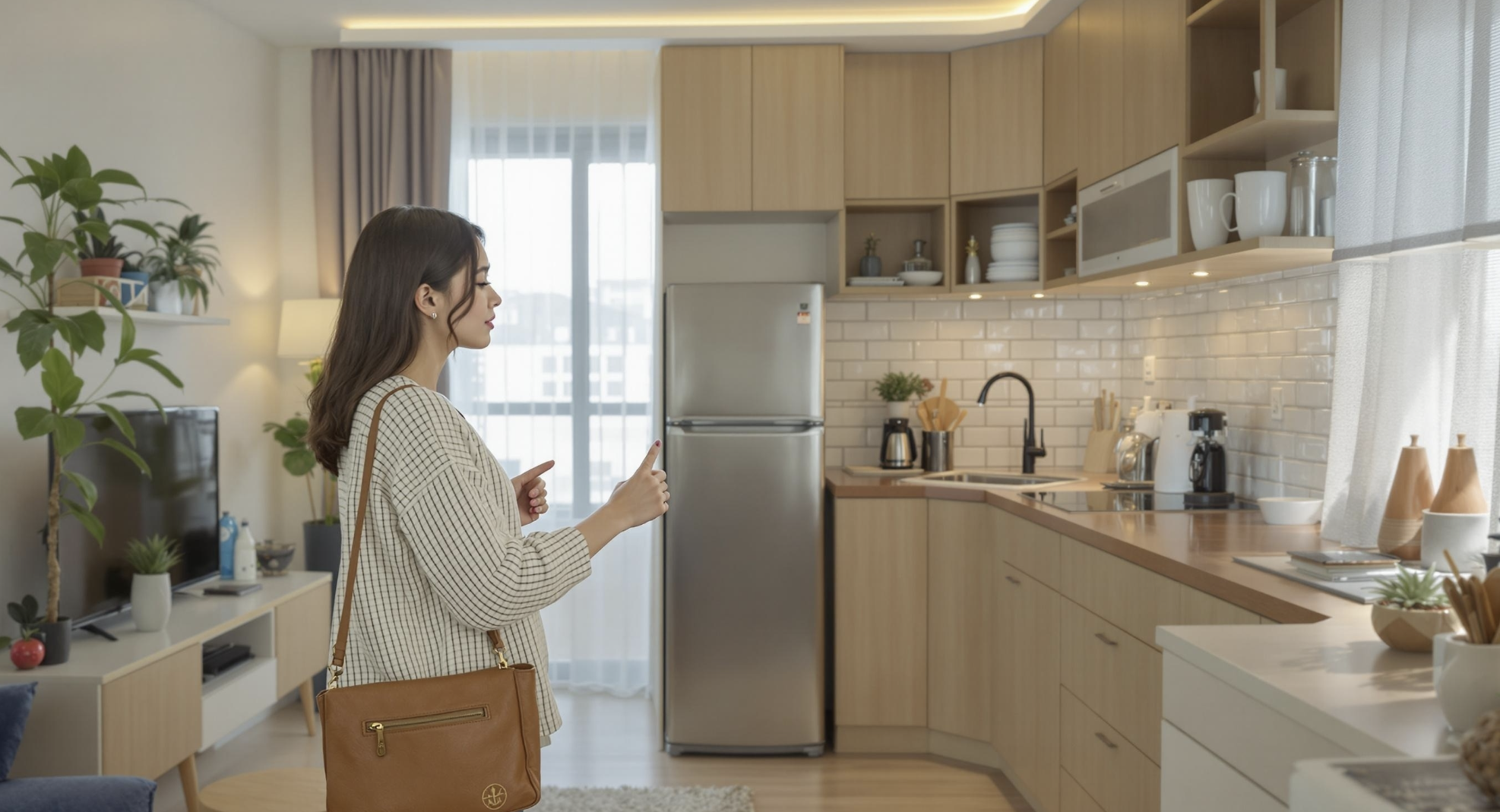 한국의 젊은 여성이 전세임대형 든든주택을 살펴보고 있는 모습