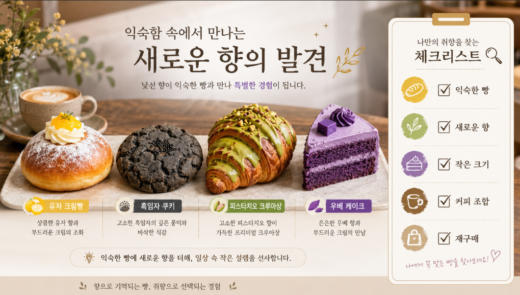 유자, 흑임자, 피스타치오, 우베를 활용한 2026 카페 베이커리 맛 트렌드 이미지