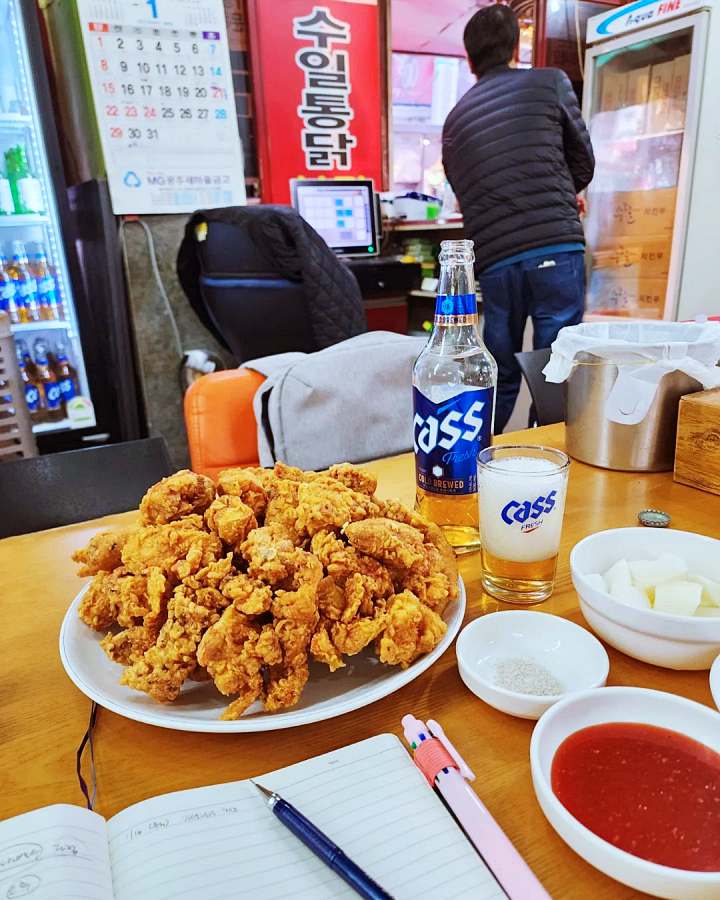 광주 가게 후라이드 치킨 양념 통닭 닭강정 50년 전통 양동시장 명물 닭똥집 튀김 택시맛객 맛집 추천