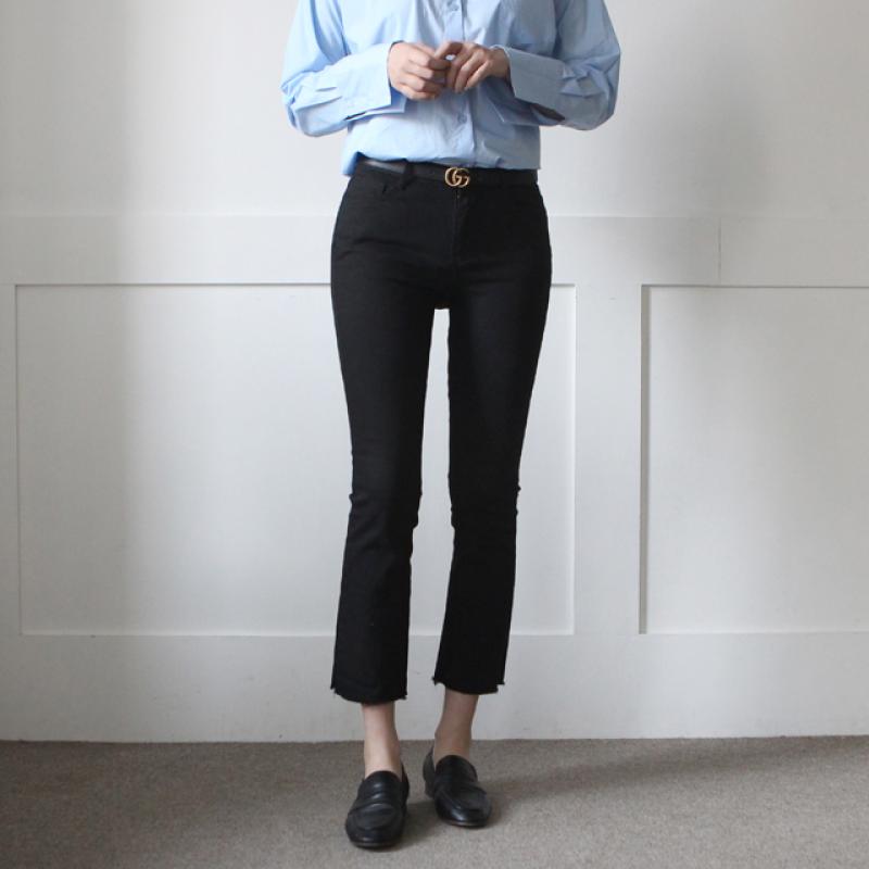 하이웨스트진 세미 부츠컷 청바지 일자 기모 여자 청바지 키작녀 스판 화이트 블랙진