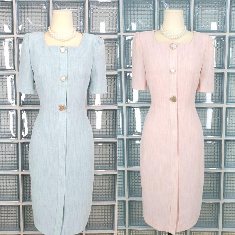 77제작 시원한 트위드 여성 여름 반팔 오피스룩 스퀘어 H라인 미샤 원피스