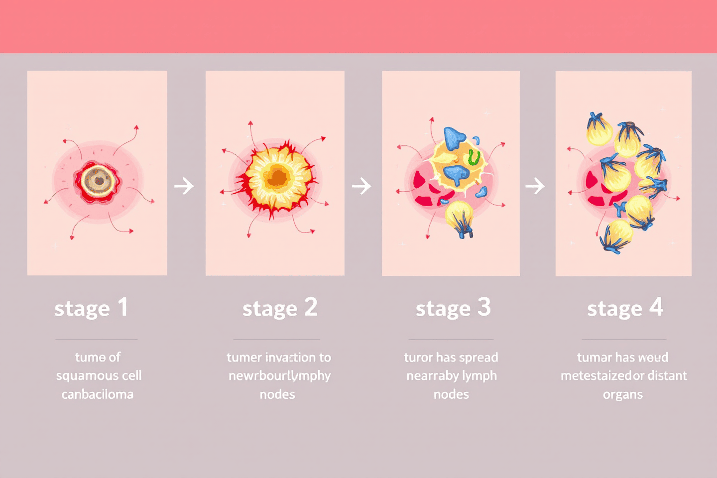 1기부터 4기까지, 병기로 본 편평세포암의 흐름